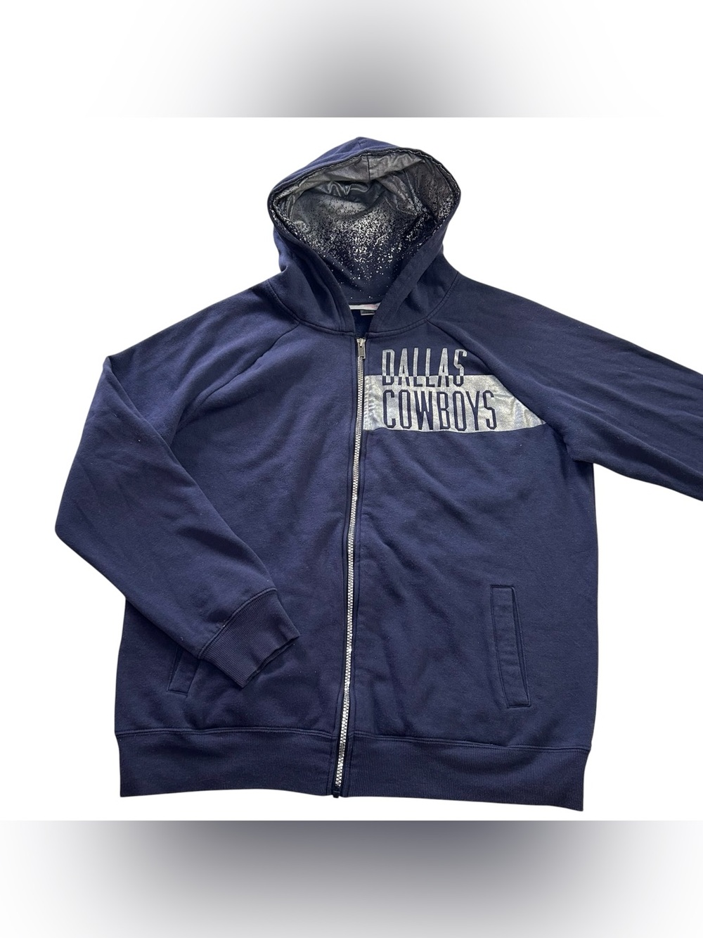 Dallas Cowboys NFL Her Style Women’s Full Zip Hooded Jacket Navy Blue Silver XL